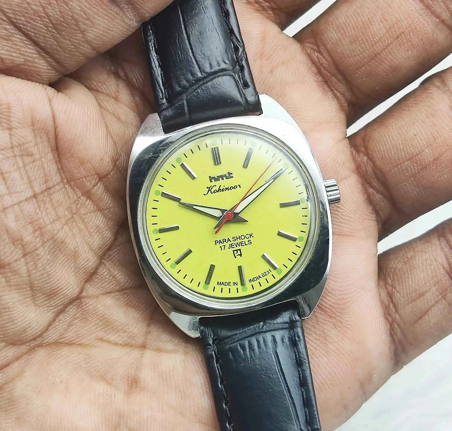 HMT Kohinoor 17 Jewels Lemon Color Dial Handwinding Stick Indices Radium Hands