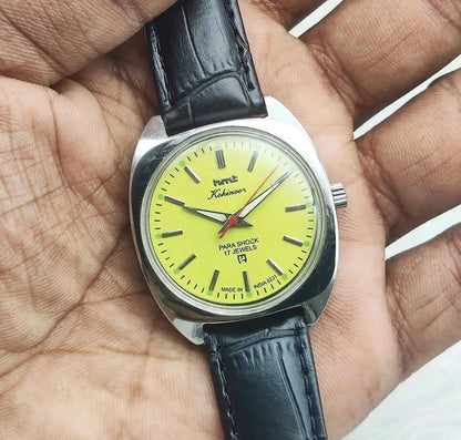 HMT Kohinoor 17 Jewels Lemon Color Dial Handwinding Stick Indices Radium Hands
