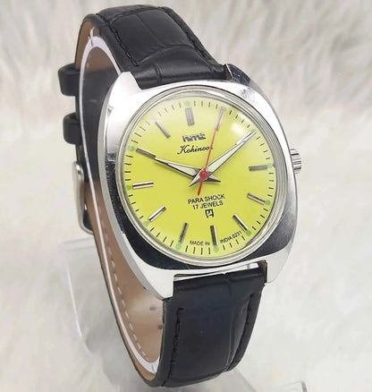 HMT Kohinoor 17 Jewels Lemon Color Dial Handwinding Stick Indices Radium Hands