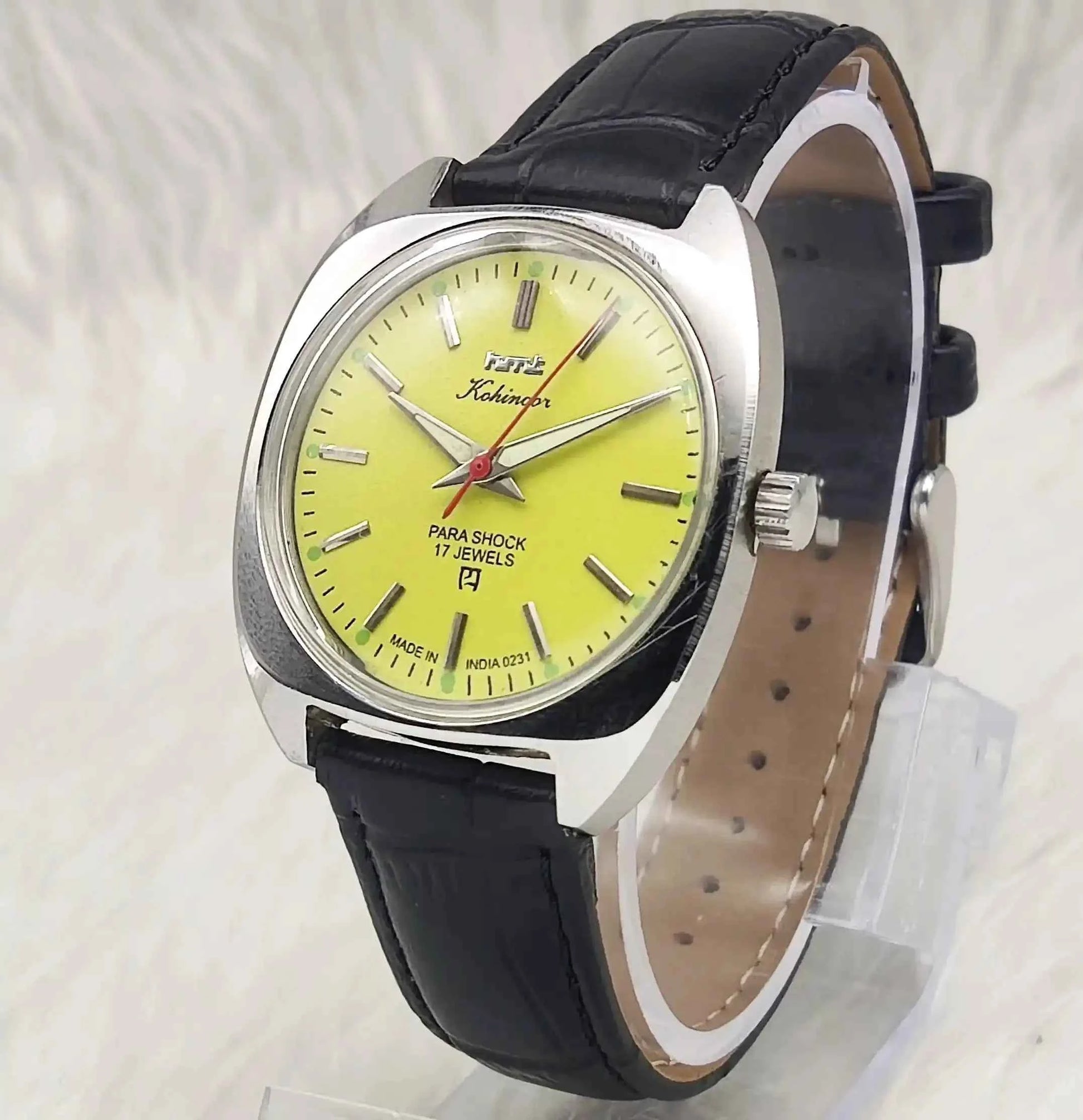 HMT Kohinoor 17 Jewels Lemon Color Dial Handwinding Stick Indices Radium Hands