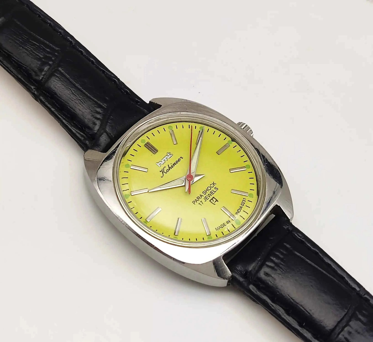 HMT Kohinoor 17 Jewels Lemon Color Dial Handwinding Stick Indices Radium Hands
