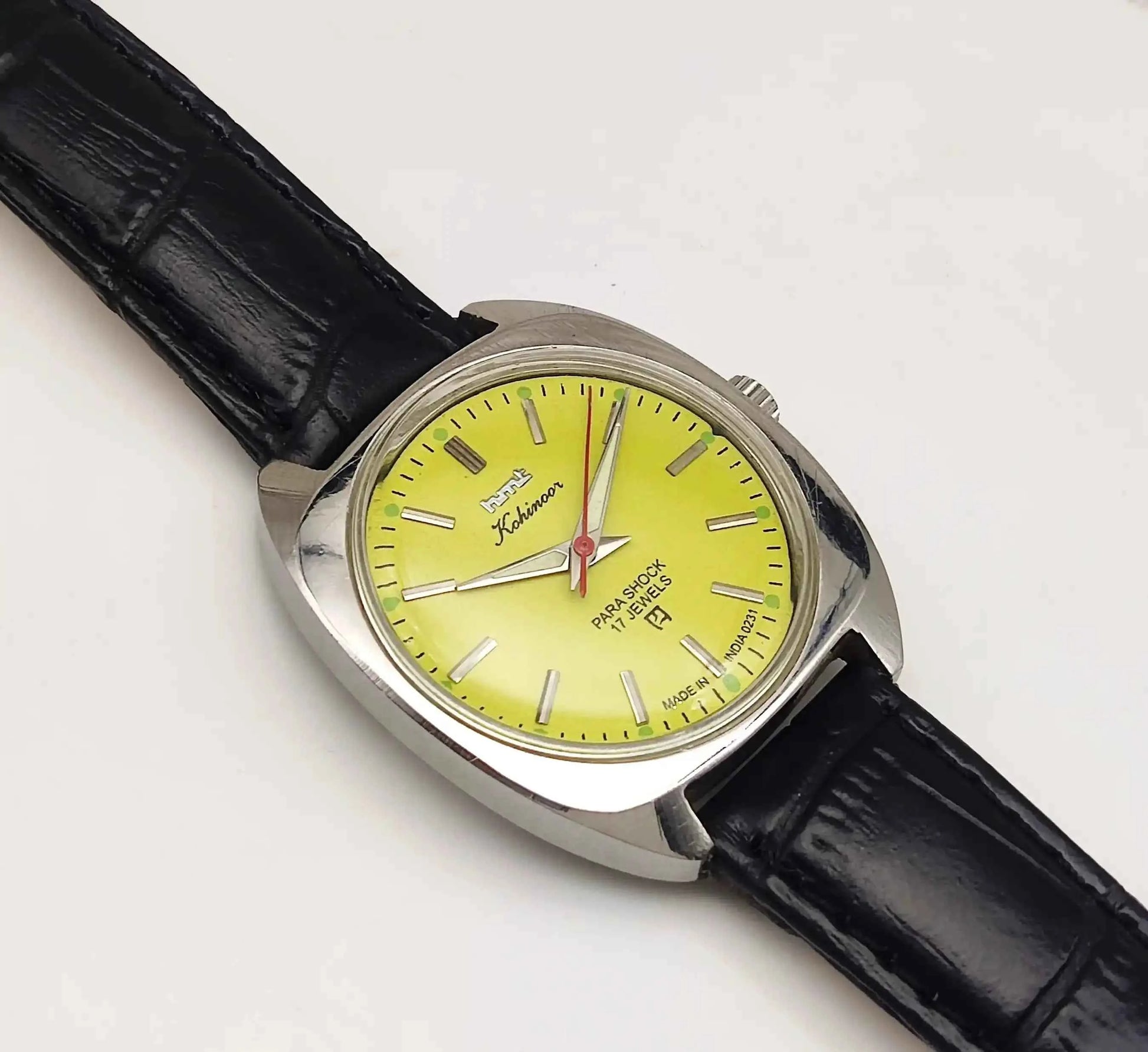 HMT Kohinoor 17 Jewels Lemon Color Dial Handwinding Stick Indices Radium Hands