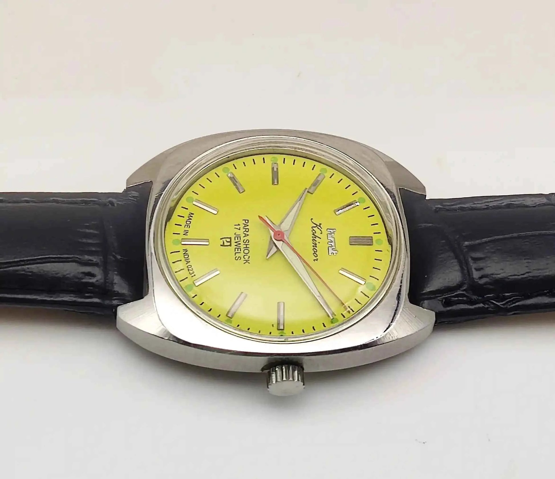 HMT Kohinoor 17 Jewels Lemon Color Dial Handwinding Stick Indices Radium Hands