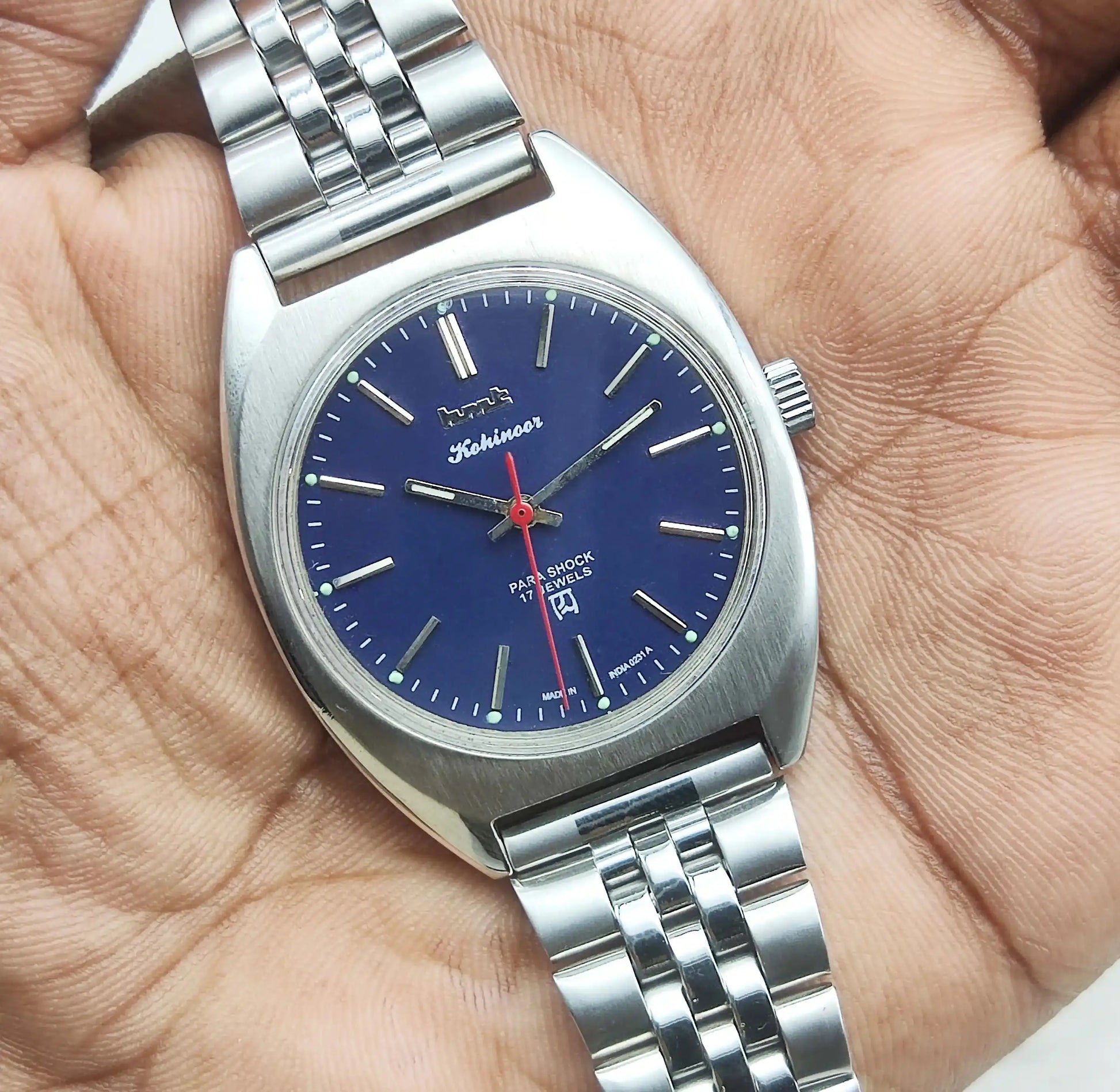 HMT Kohinoor 17 Jewels Stick Indices Blue Dial Handwinding