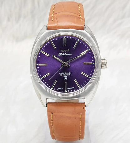 HMT Kohinoor 17 Jewels Stick Indices Handwinding Purple Dial Watch