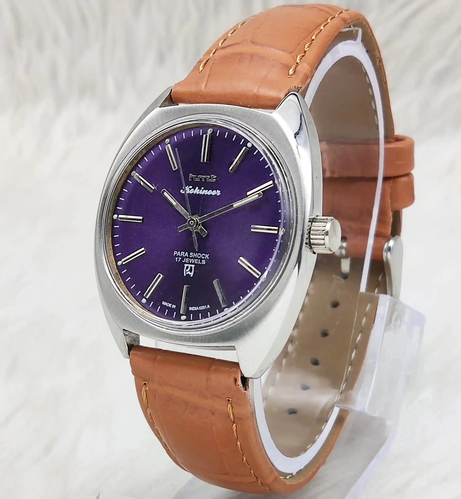 HMT Kohinoor 17 Jewels Stick Indices Handwinding Purple Dial Watch