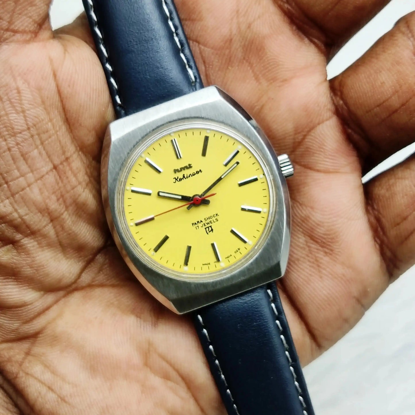 HMT Kohinoor 17 Jewels Stick Indices Handwinding Yellow Dial