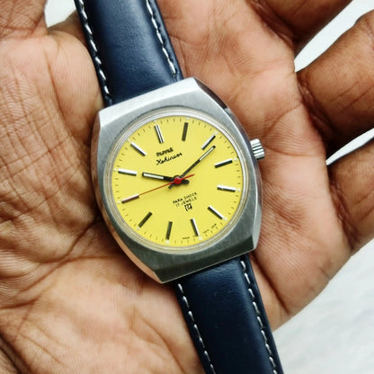HMT Kohinoor 17 Jewels Stick Indices Handwinding Yellow Dial