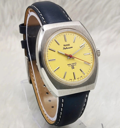 HMT Kohinoor 17 Jewels Stick Indices Handwinding Yellow Dial
