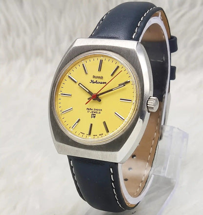 HMT Kohinoor 17 Jewels Stick Indices Handwinding Yellow Dial