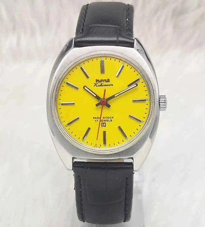 HMT Kohinoor 17 Jewels Stick Indices Yellow Dial Handwinding
