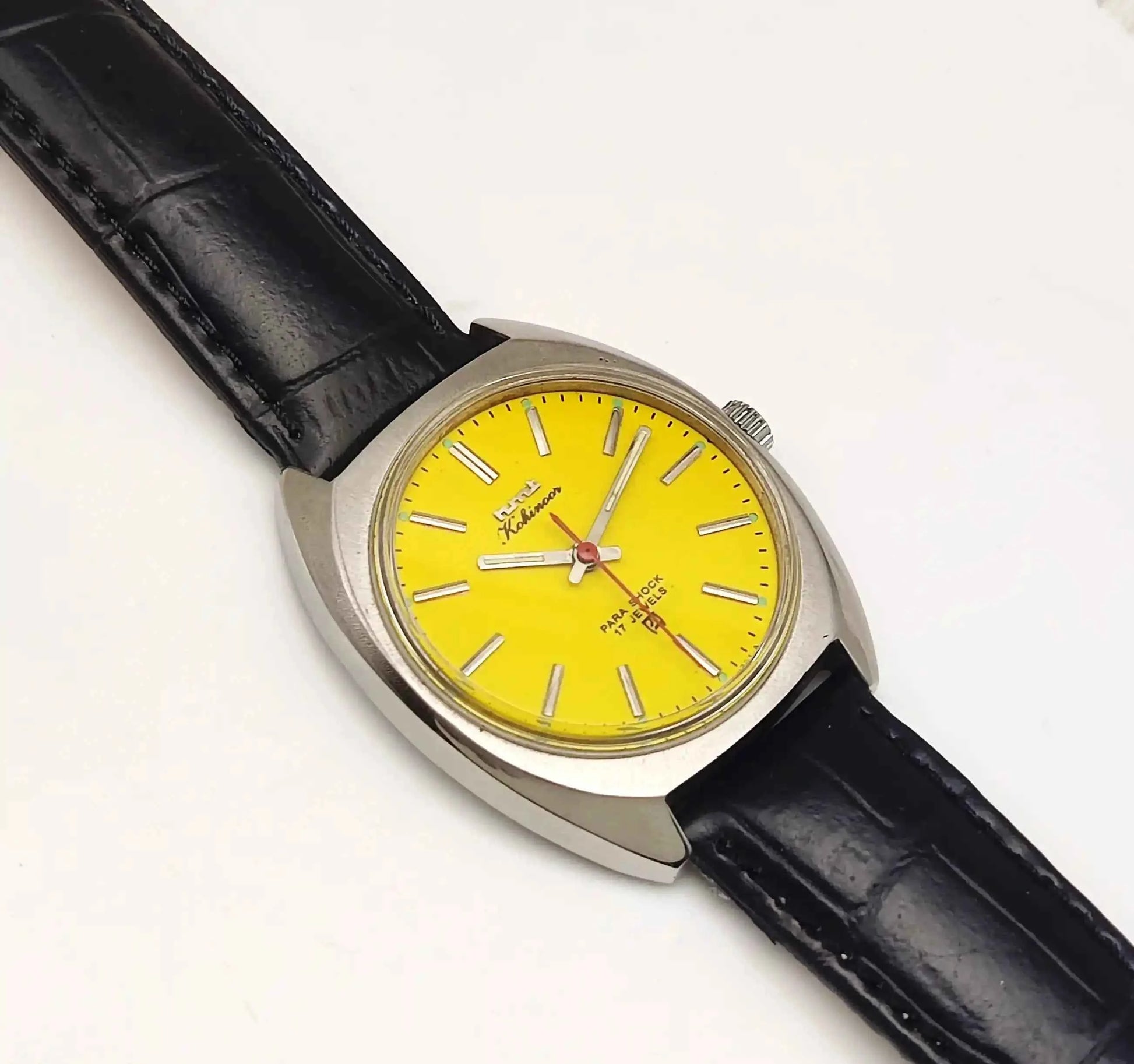 HMT Kohinoor 17 Jewels Stick Indices Yellow Dial Handwinding