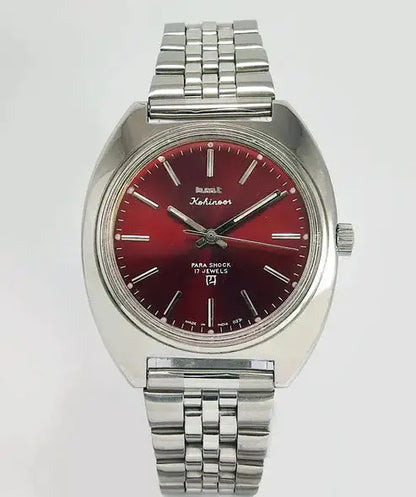 HMT Kohinoor Red Dial Para Shock 17 Jewels Mechanical Handwinding Men's Watch Discover-Diamonds