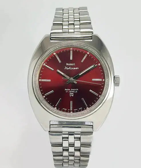 HMT Kohinoor Red Dial Para Shock 17 Jewels Mechanical Handwinding Men's Watch Discover-Diamonds