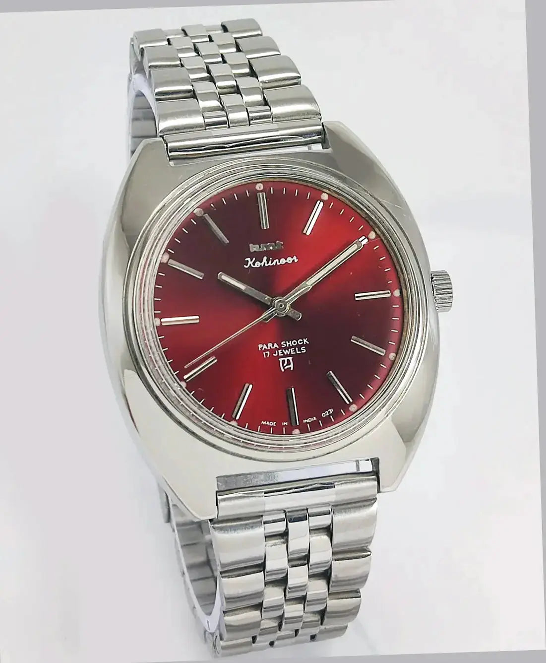 HMT Kohinoor Red Dial Para Shock 17 Jewels Mechanical Handwinding Men's Watch Discover-Diamonds