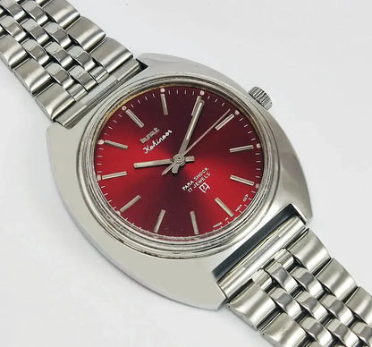HMT Kohinoor Red Dial Para Shock 17 Jewels Mechanical Handwinding Men's Watch Discover-Diamonds