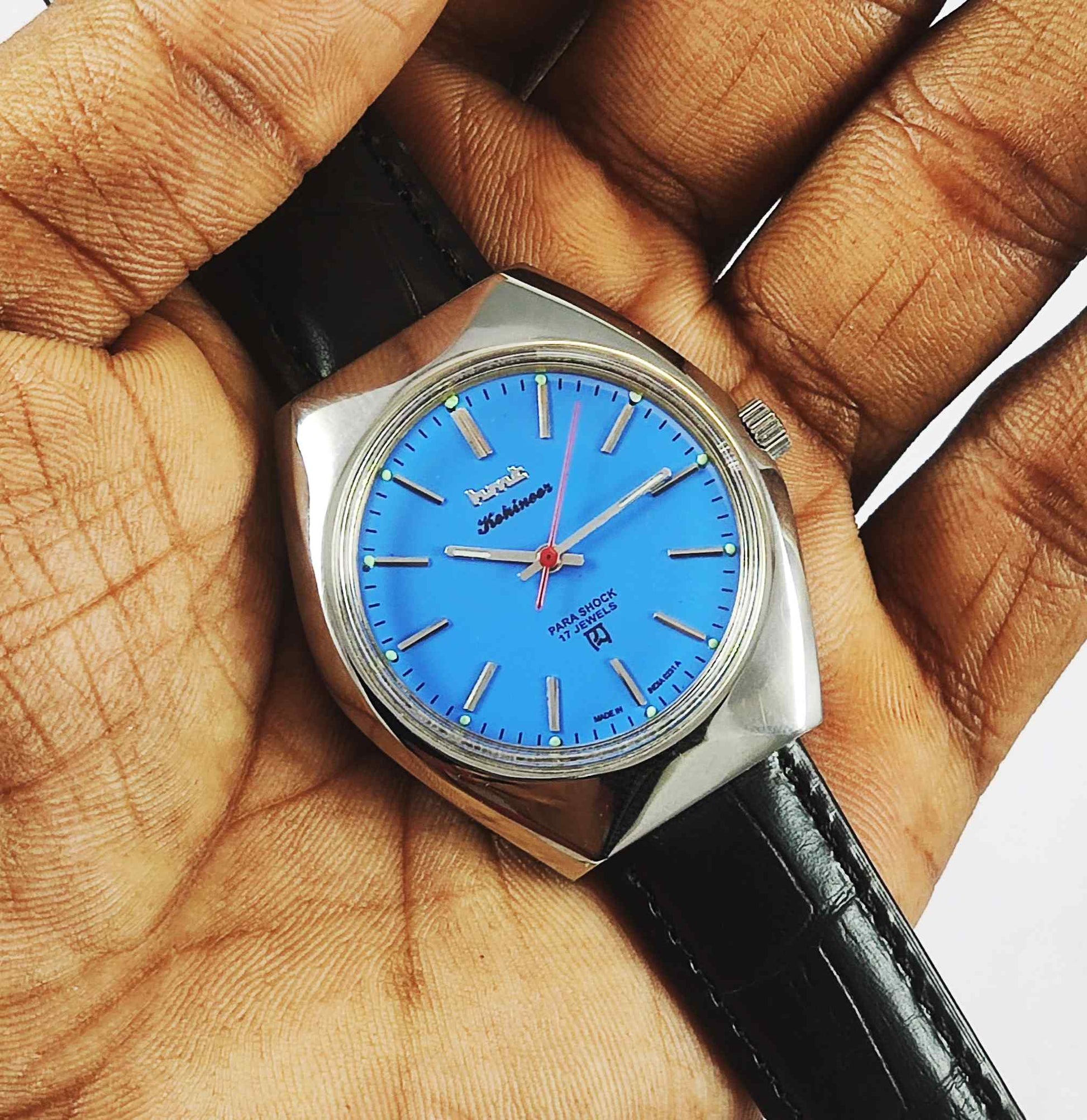 HMT Kohinoor Blue Dial Para Shock 17 Jewels Mechanical Handwinding Men's Watch 0231 Discover-Diamonds