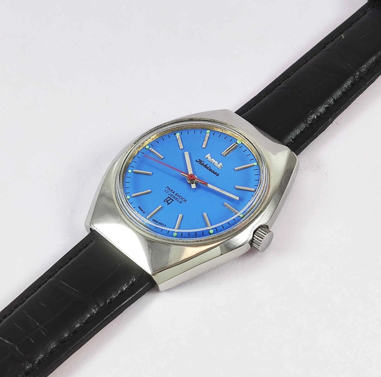 HMT Kohinoor Blue Dial Para Shock 17 Jewels Mechanical Handwinding Men's Watch 0231 Discover-Diamonds