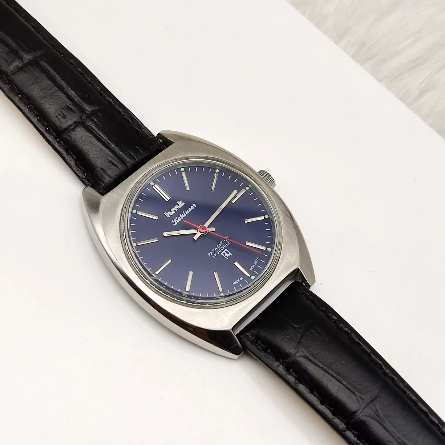 HMT Kohinoor Blue Stick Indices Dial Para Shock 17 Jewels Handwinding Watch