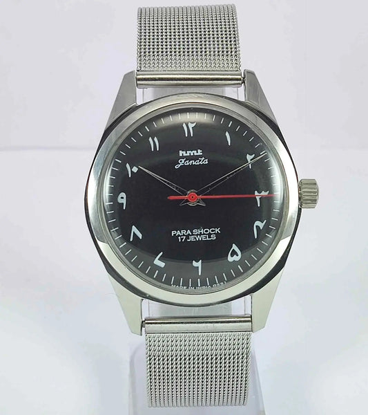 HMT Janata Para Shock 17 Jewels Black Arabic Numerial Dial Transparent Back Discover-Diamonds