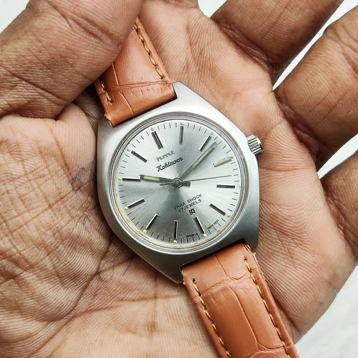 HMT Kohinoor Handwinding Stick Indices 17 Jewels Silver Dial