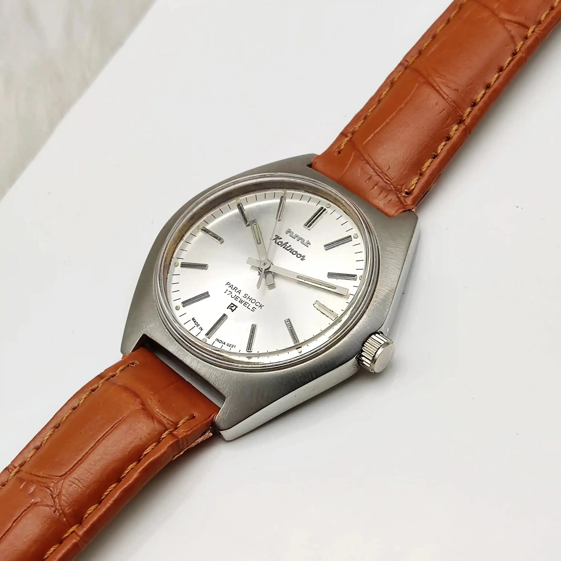 HMT Kohinoor Handwinding Stick Indices 17 Jewels Silver Dial