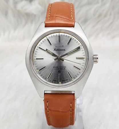 HMT Kohinoor Handwinding Stick Indices 17 Jewels Silver Dial