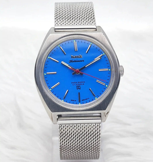 HMT Kohinoor Mechanical Handwinding 17 Jewels Sky Blue Dial - Discover-Diamonds