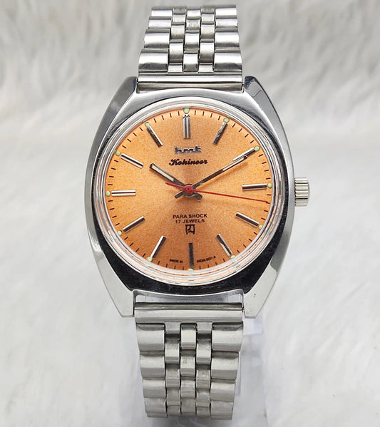 HMT Kohinoor Orange Stick Indices Dial Para Shock 17 Jewels Handwinding Watch 0231 Discover-Diamonds Physical