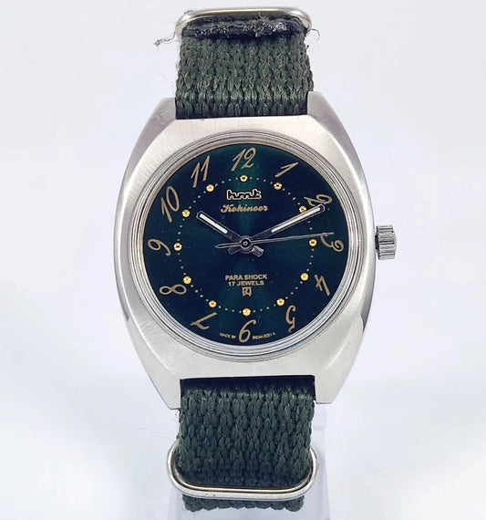 HMT Kohinoor Para Shock 17 Jewels English Numerals Green Color Handwinding Discover-Diamonds Physical