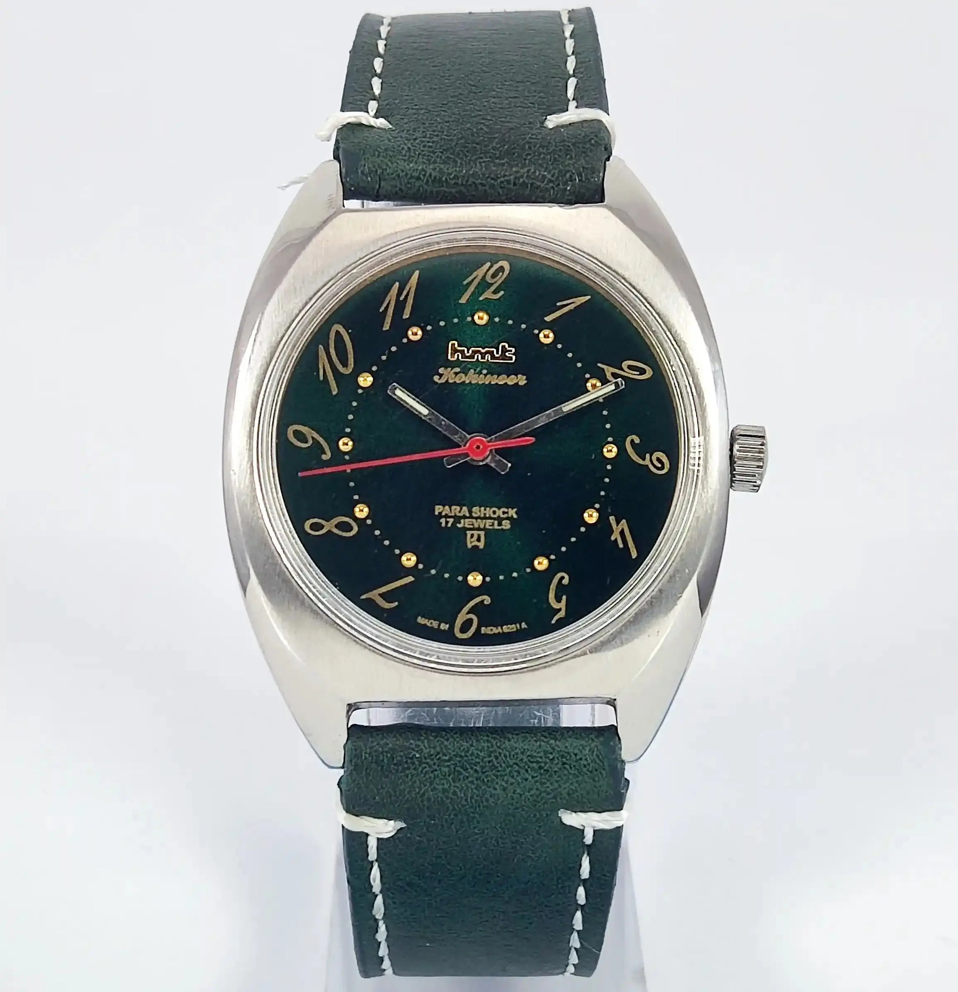 HMT Kohinoor Para Shock 17 Jewels English Numerals Green Dial Handwinding Discover-Diamonds Physical
