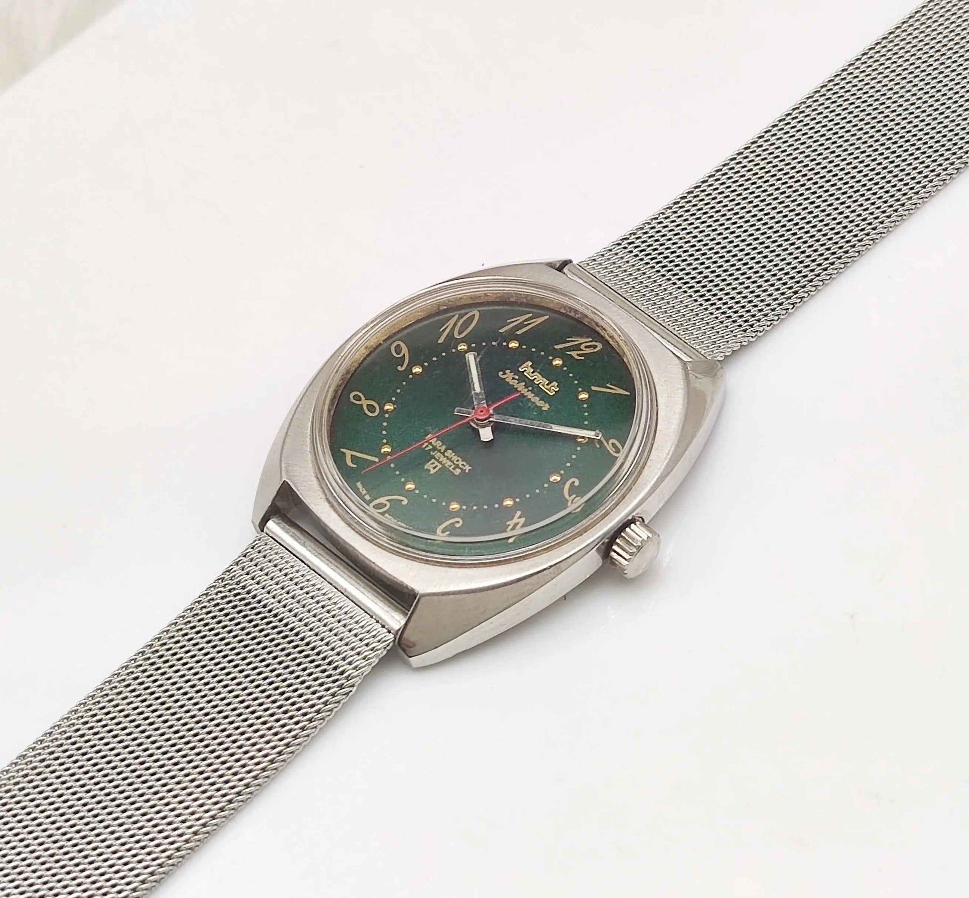 HMT Kohinoor Para Shock 17 Jewels Green Dial Handwinding English Numerals