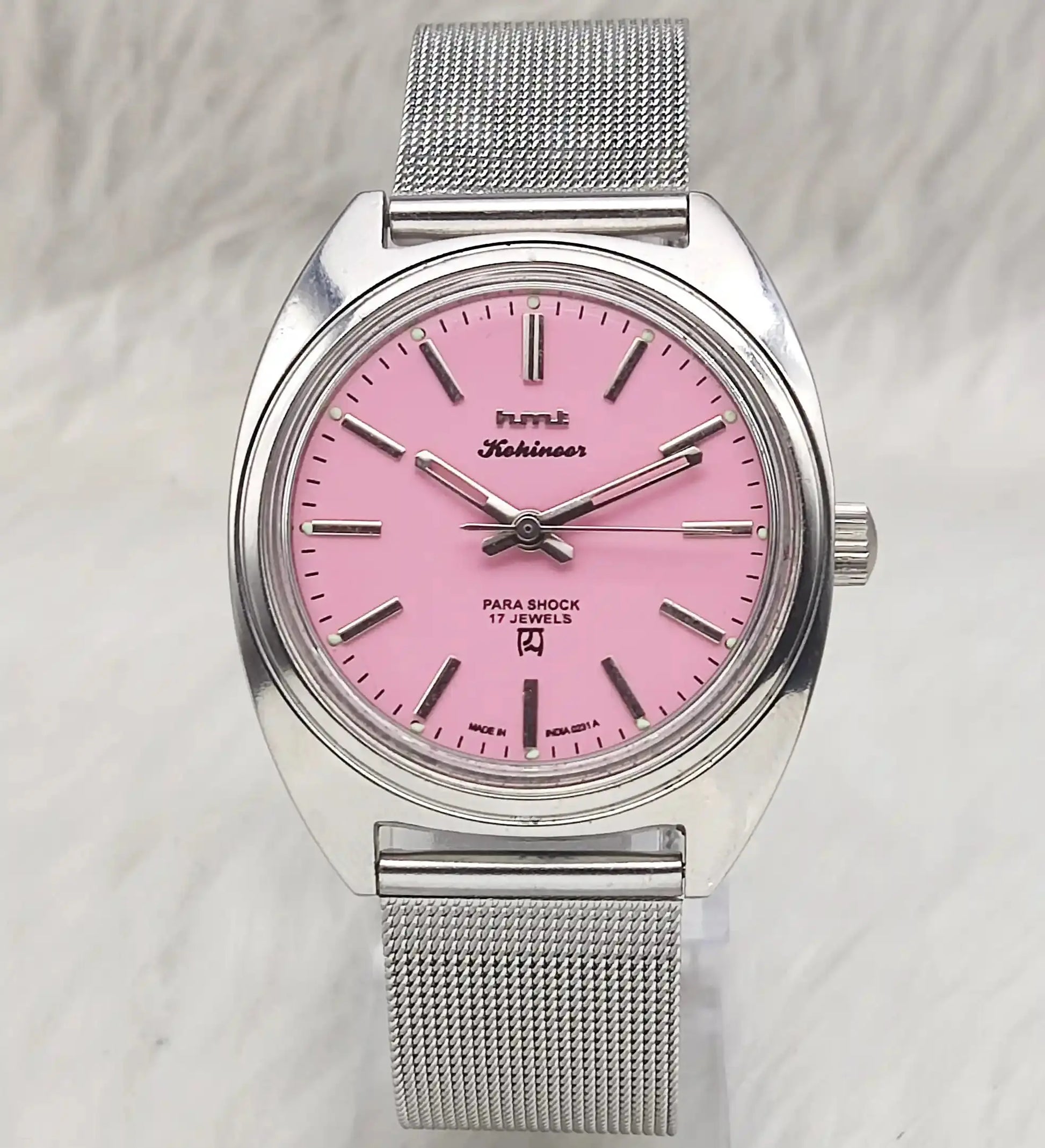 HMT Kohinoor Para Shock 17 Jewels Pink Dial Stick Indices Handwinding Watch