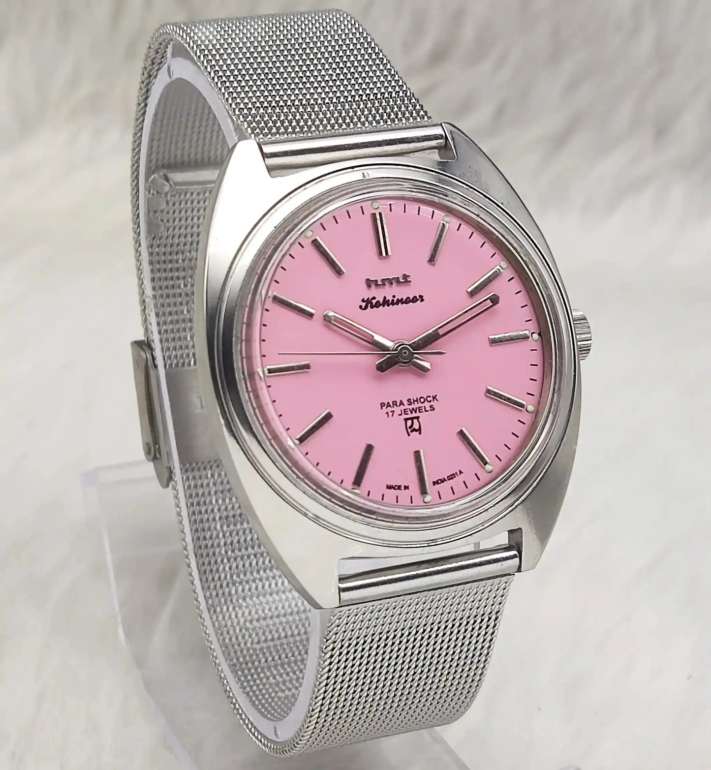 HMT Kohinoor Para Shock 17 Jewels Pink Dial Stick Indices Handwinding Watch