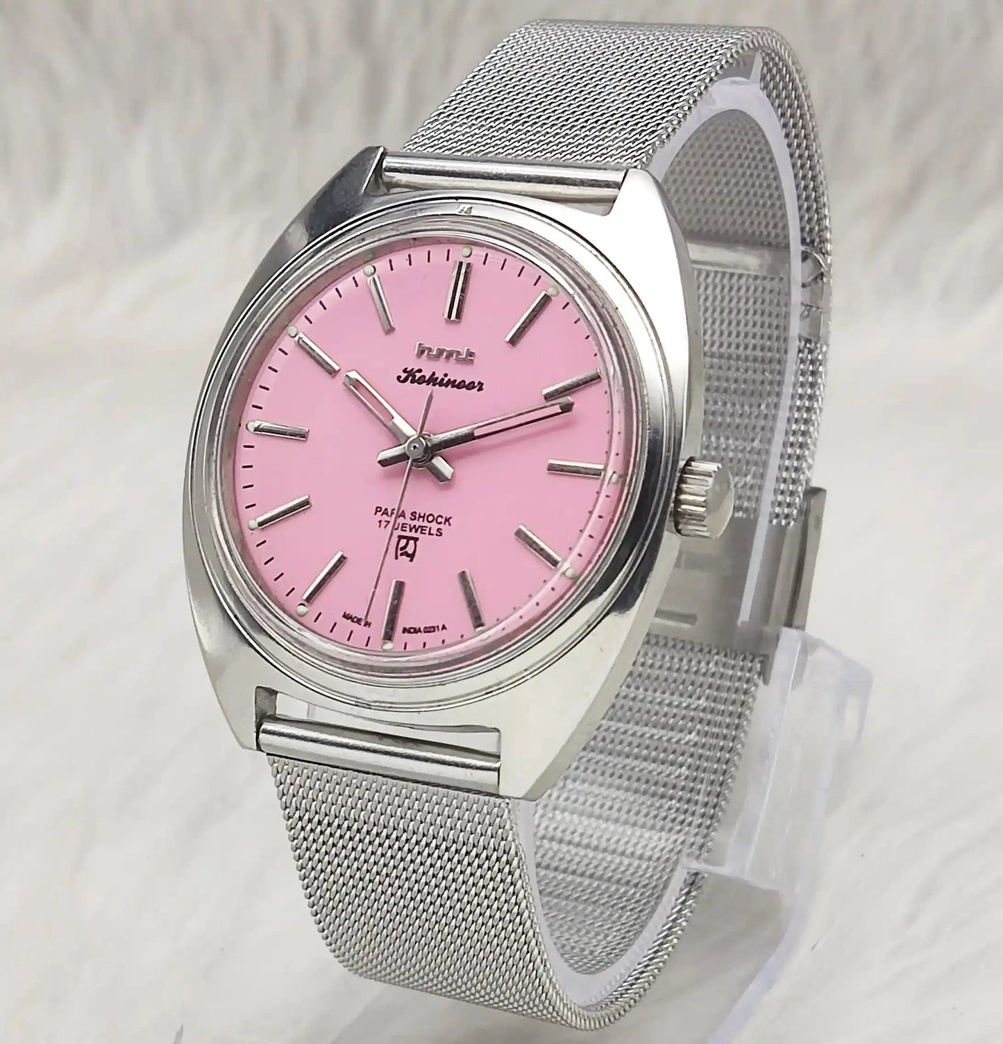 HMT Kohinoor Para Shock 17 Jewels Pink Dial Stick Indices Handwinding Watch