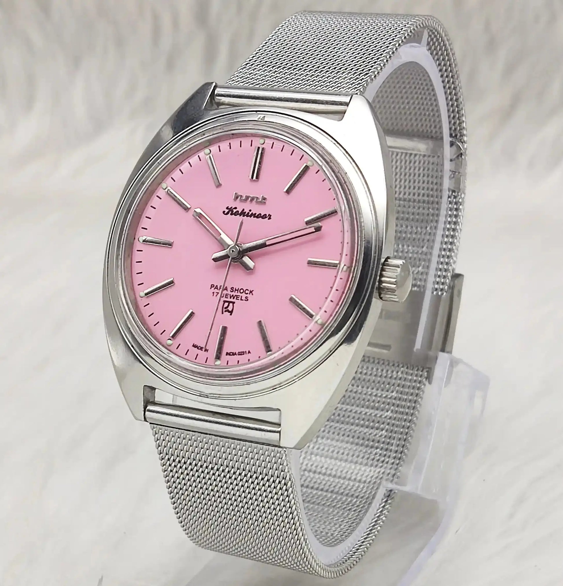 HMT Kohinoor Para Shock 17 Jewels Pink Dial Stick Indices Handwinding Watch