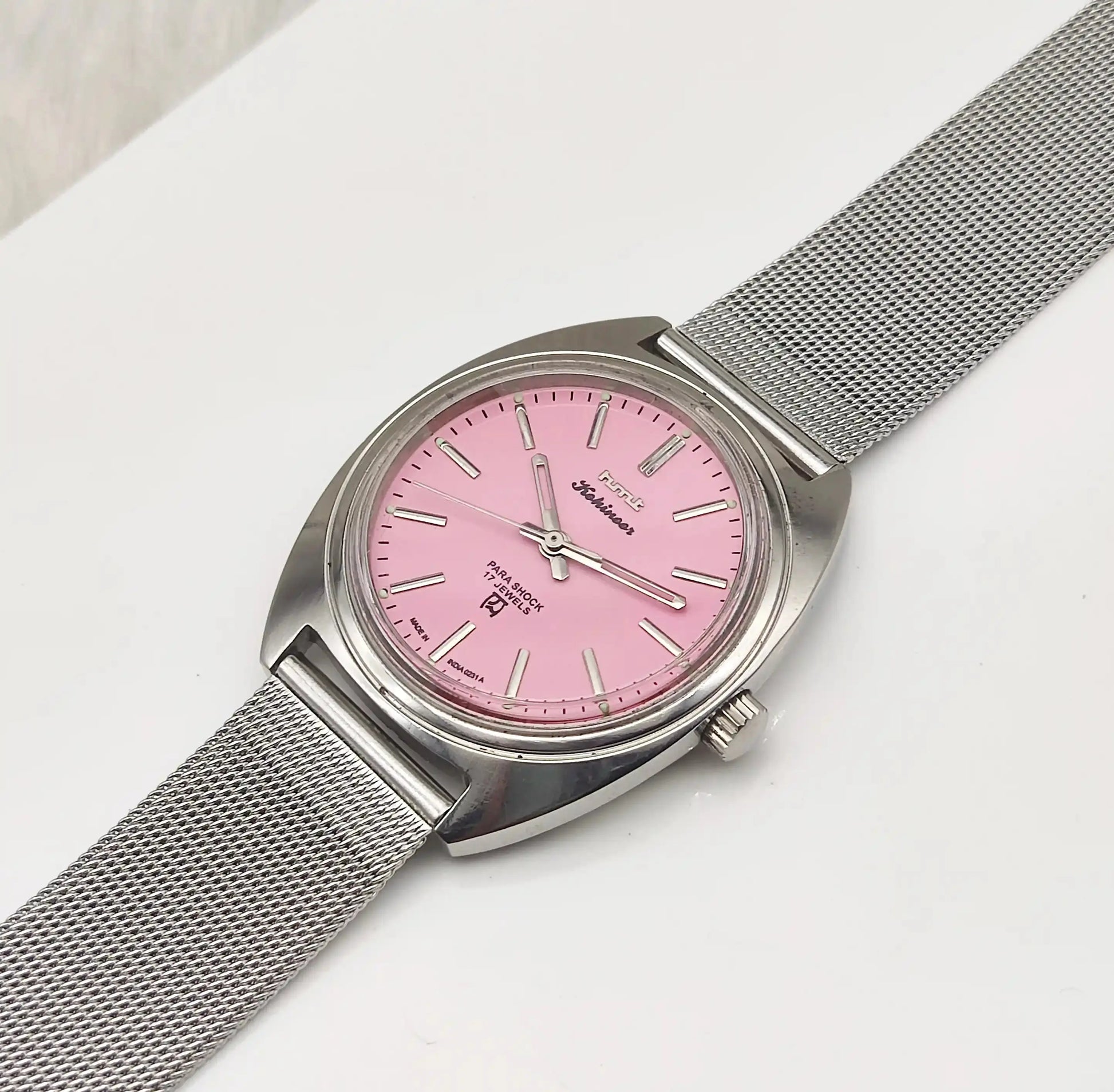 HMT Kohinoor Para Shock 17 Jewels Pink Dial Stick Indices Handwinding Watch