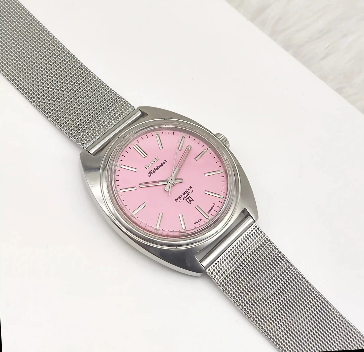 HMT Kohinoor Para Shock 17 Jewels Pink Dial Stick Indices Handwinding Watch