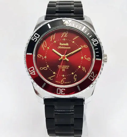 HMT Kohinoor Para Shock 17 Jewels Red Dial Transparent Back Mechanical Handwinding Men's Watch 0231 Discover-Diamonds