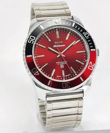 HMT Kohinoor Para Shock 17 Jewels Red Dial Transparent Back Mechanical Handwinding Men's Watch 0231 Discover-Diamonds
