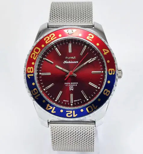 HMT Kohinoor Para Shock 17 Jewels Transparent Back Red Dial Mechanical Handwinding Men's Watch 0231