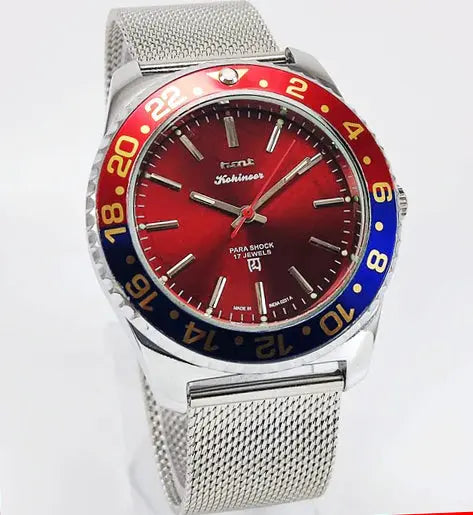 HMT Kohinoor Para Shock 17 Jewels Transparent Back Red Dial Mechanical Handwinding Men's Watch 0231