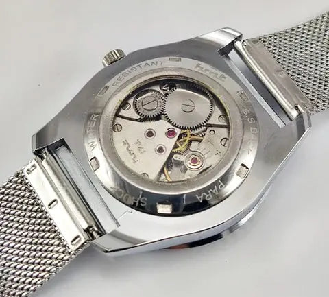 HMT Kohinoor Para Shock 17 Jewels Transparent Back Red Dial Mechanical Handwinding Men's Watch 0231