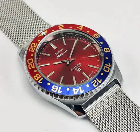 HMT Kohinoor Para Shock 17 Jewels Transparent Back Red Dial Mechanical Handwinding Men's Watch 0231