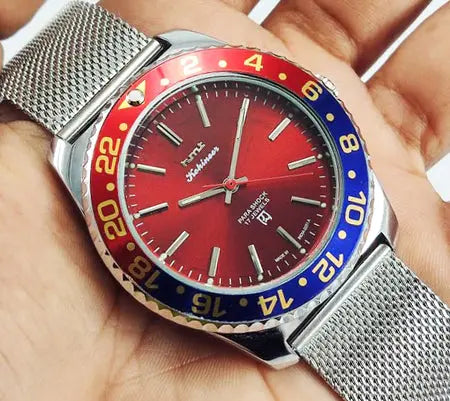 HMT Kohinoor Para Shock 17 Jewels Transparent Back Red Dial Mechanical Handwinding Men's Watch 0231