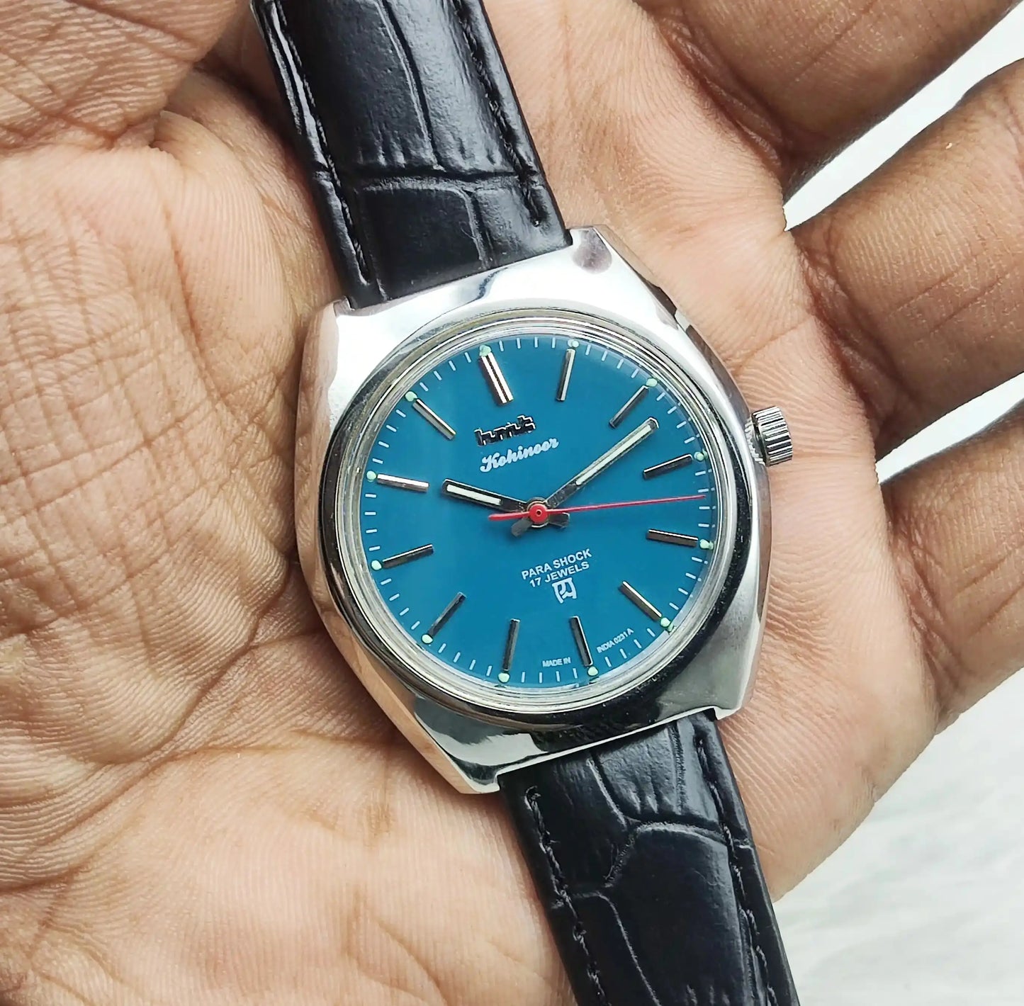 HMT Kohinoor Peacock Green Para Shock 17 Jewels Stick Indices Handwinding Watch