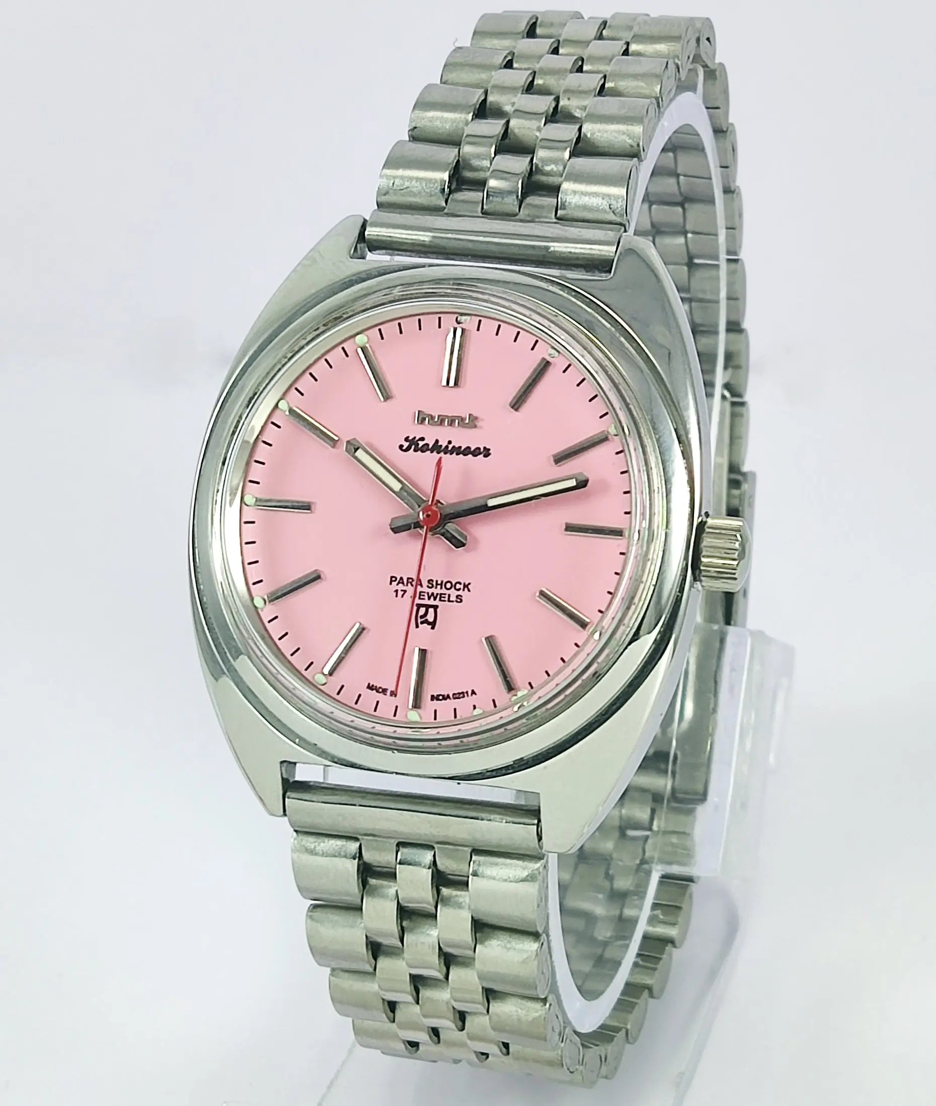 HMT Kohinoor Pink Dial Mechanical Habdwinding Men's Watch 0231 Discover-Diamonds