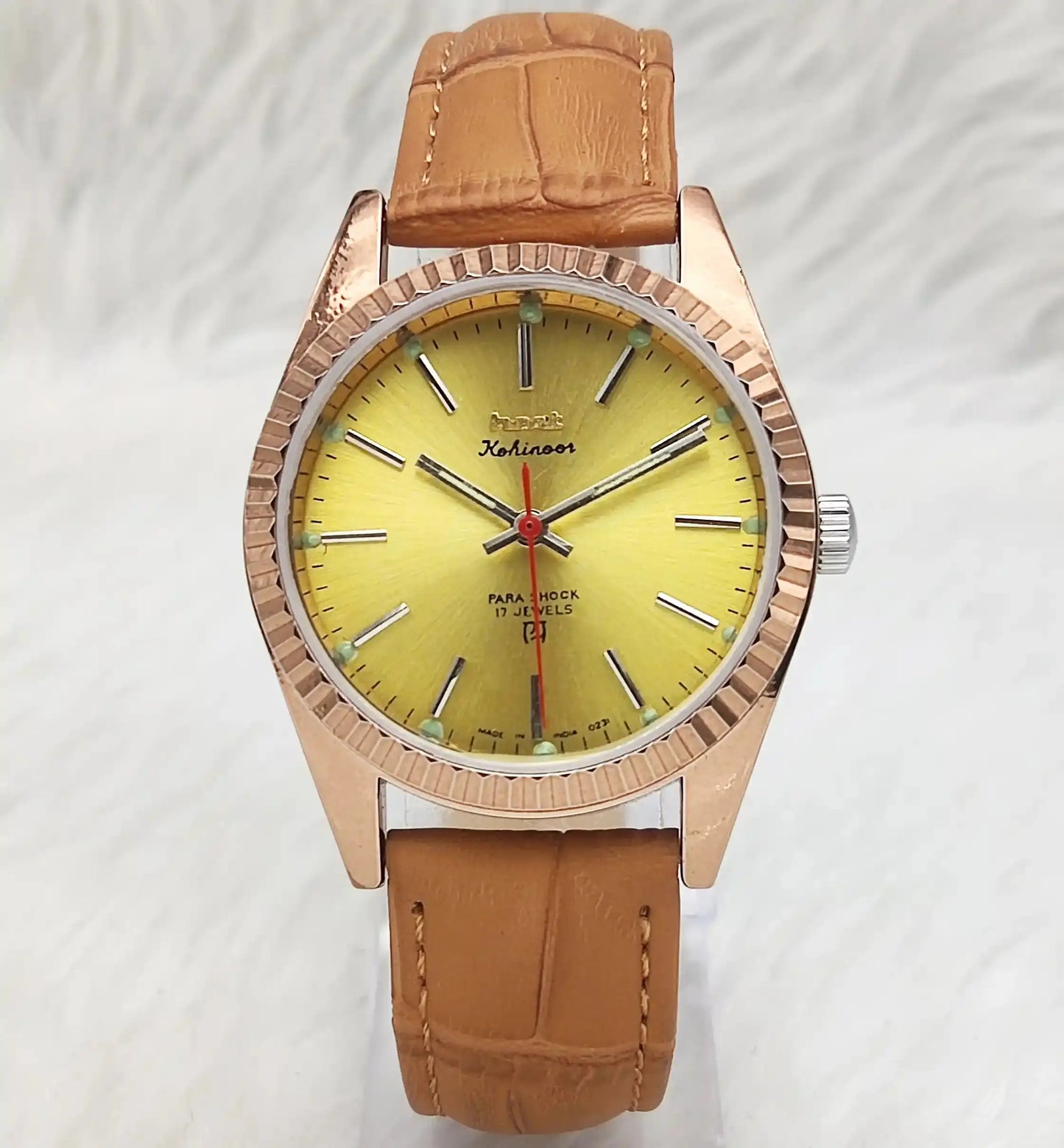 HMT Kohinoor Stick Indices Golden Dial Transparent Back Handwinding