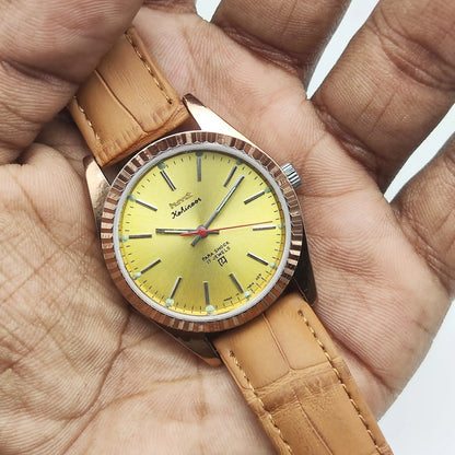 HMT Kohinoor Stick Indices Golden Dial Transparent Back Handwinding