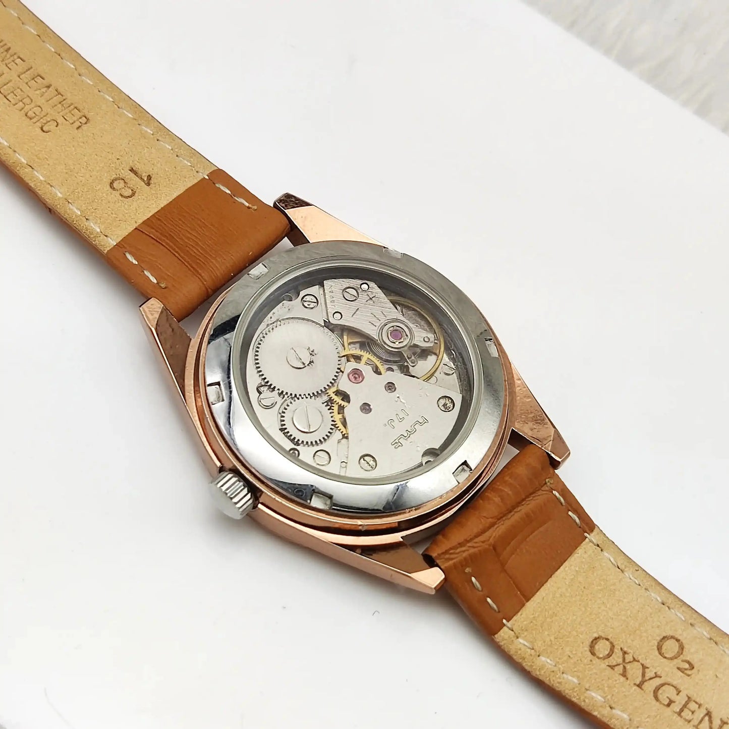HMT Kohinoor Stick Indices Golden Dial Transparent Back Handwinding
